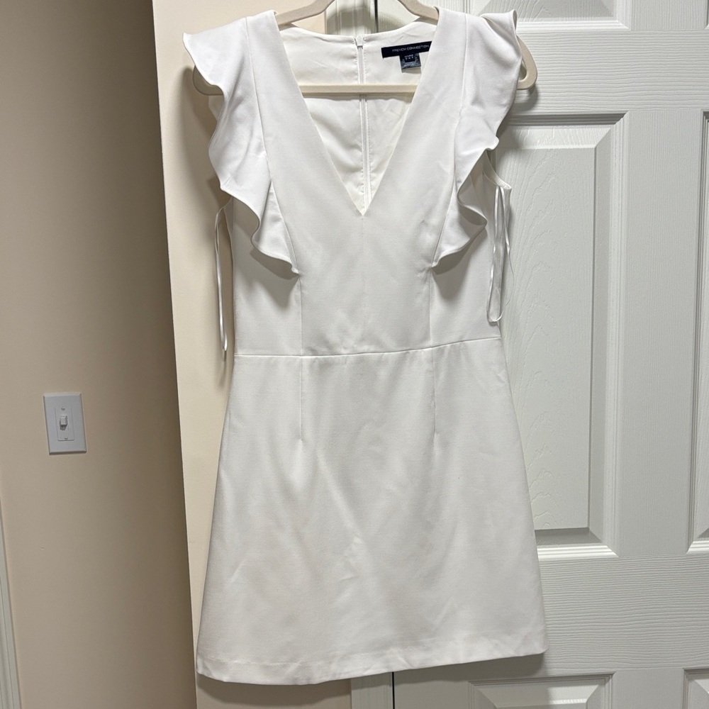 French Connection White Mini Dress with Ruffle Sleeves